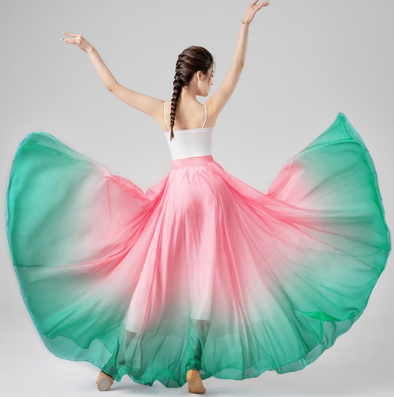 ZX Z&X Lyrical Dance Skirt Gradient Color Sheer Long Flowy Skirts Modern Ballet Costumes for Ballerinas Photography Performance Pink Green - Image 3